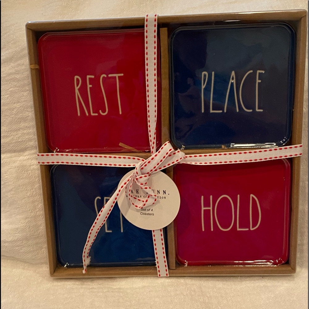 rae dunn Red blue patriotic coasters 🇺🇸 Nwt